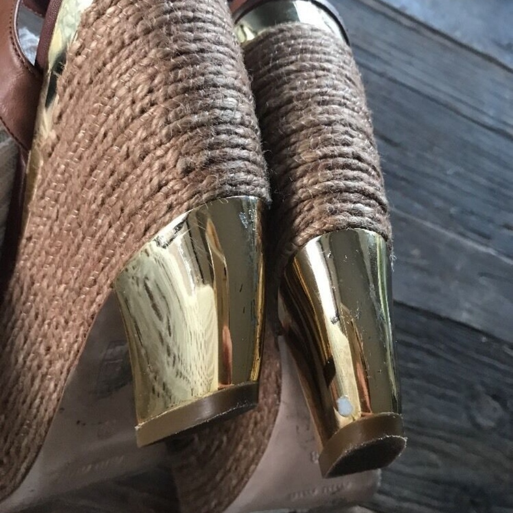 MIU MIU Prada Sz 38 Leather Espadrille Heel Wedges - Picture 7 of 16